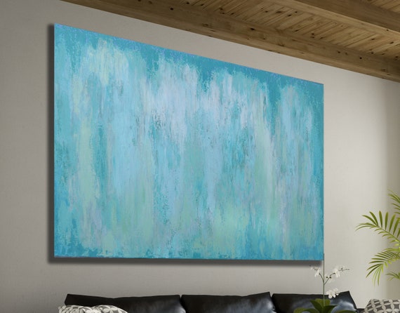 AQUA BLUE ABSTRACT Painting XLarge Canvas Art Oversized Painting Blue Green Abstract Original Art Minimalist  Art Teal Abstract Custom Art