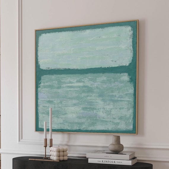 40"x40" Original Mint Green Painting, Teal Abstract, Blue Abstract, Green Abstract, Large Abstract Art