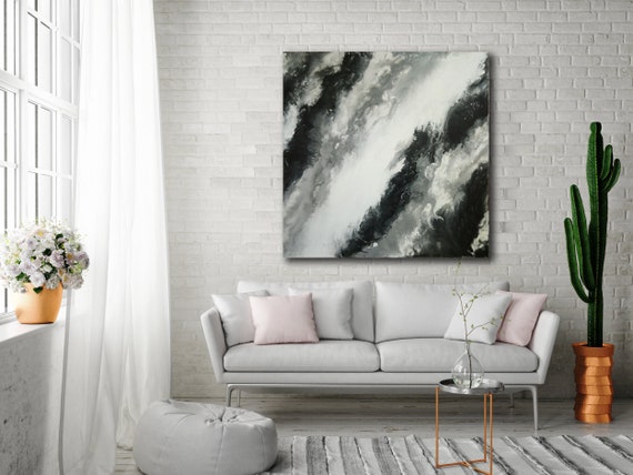 48"x48" BLACK WHITE ABSTRACT XLarge Canvas Art Original Art Minimalist Art Canvas Painting Gray Abstract Ready To Ship N.Prutski