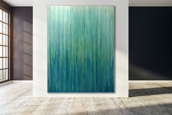 GREEN ABSTRACT PAINTING XLarge Canvas Art Teal Abstract Minimalist Art  Large Painting Blue Abstact Original Oil Painting Custom Art