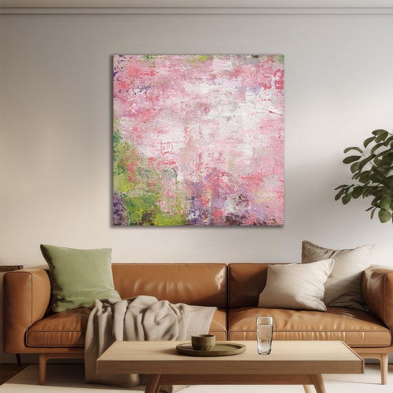 COLORFUL  LARGE ABSTRACTAC Original Art Pink Green Painting Wall Art Minimalist Art Custom Painting