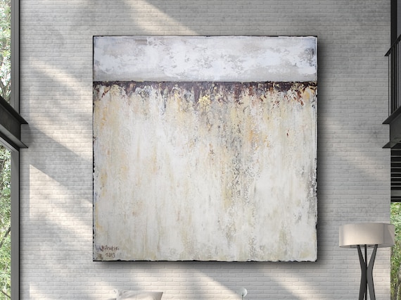 ORIGINAL ABSTRACT PAINTING Abstarct Seascape XLarge Canvas Art Minimalist Painting Abstract Landscape Beige Abstract White Gold Abstract