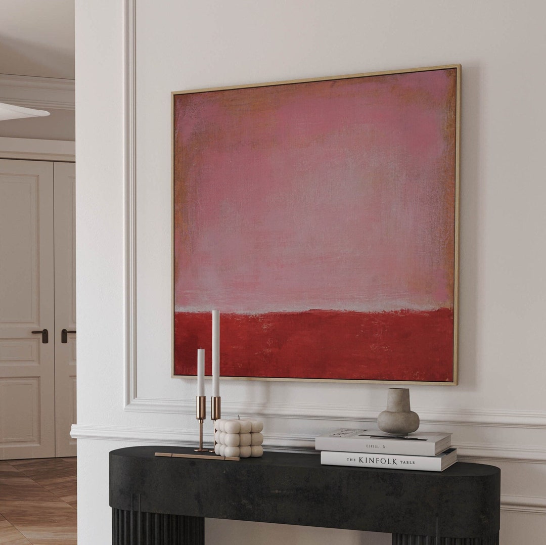 ORIGINAL PINK ABSTRACT, Minimalist Painting, Pink Red Abstract Acrylic