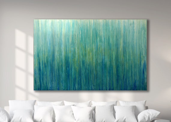 GREEN ABSTRACT PAINTING XLarge Canvas Art Teal Abstract Minimalist Art  Large Painting Blue Abstact Original Oil Painting Custom Art