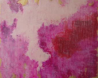 Rosa fusion abstrakt oljemålning 20x20 texturerad canvastavla