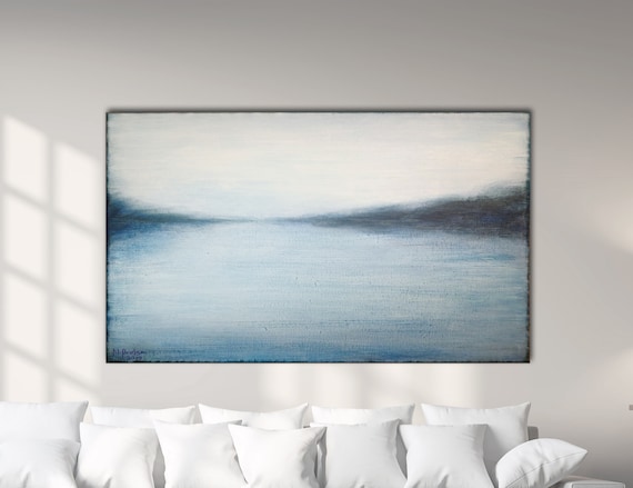 ABSTRACT SEASCAPE PAINTING XLarge Canvas Art Original Art Oversized Painting Acrylic on Canvas Indigo Abstract Blue Abstract Minimalist Art