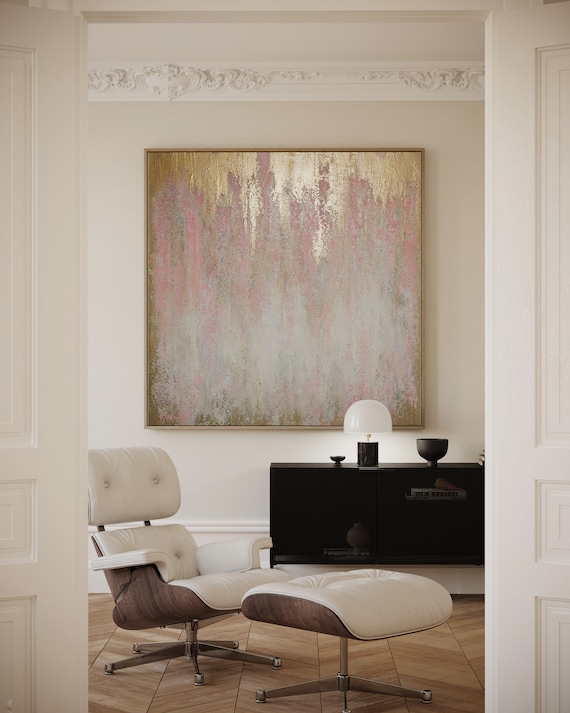 TAN PINK GOLD Abstract Painting, mcm Art, Minimalist Art,  Large Canvas Art, Pink Painting, Made to order