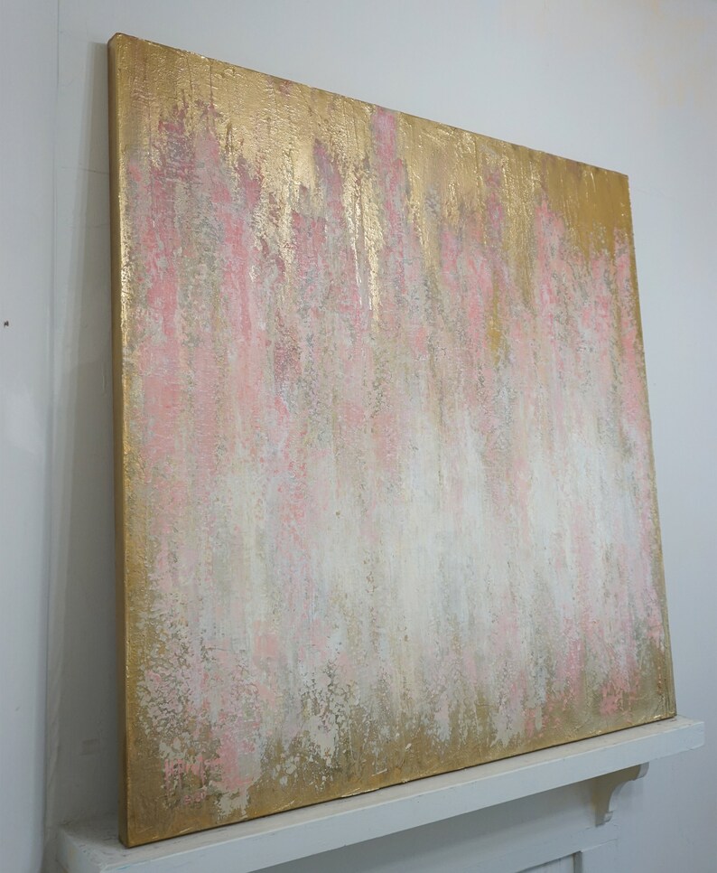 48x48 ORIGINAL PINK GOLD Abstract Painting Large Canvas Art Etsy