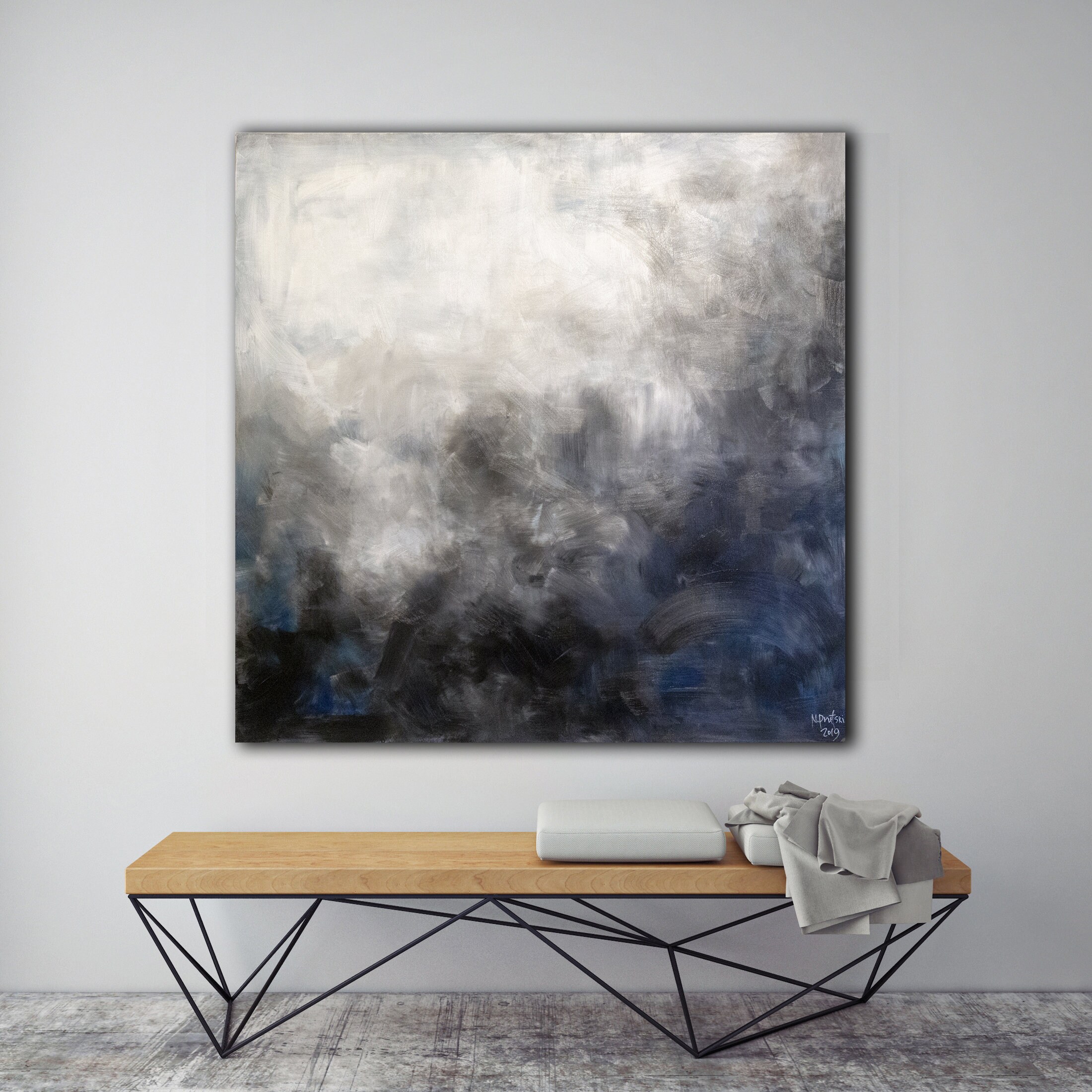 48x48 ORIGINAL PAINTING, Gray Abstract, Minimalist Art, Oil Painting
