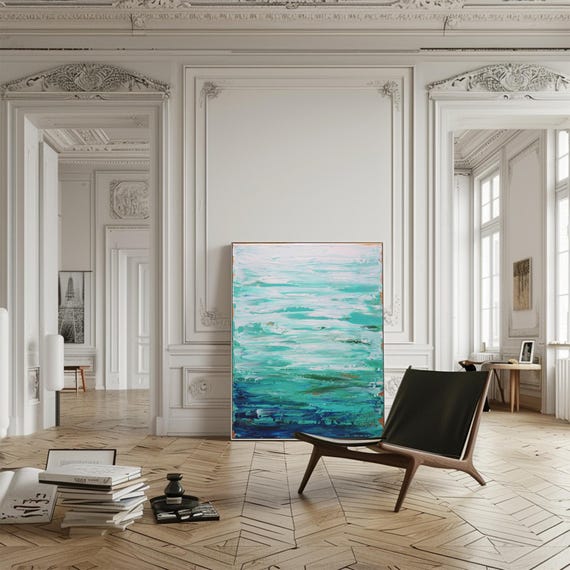 Original Abstract Seascape Painting,  Green Blue Art,  Made to  Order