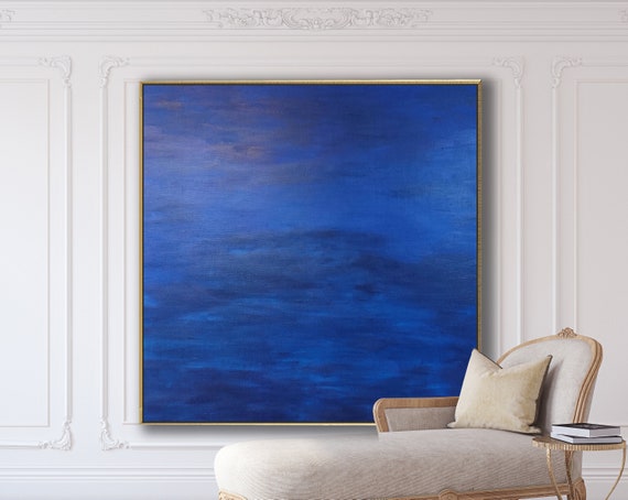 ORIGINAL ABSTRACT MINIMALIST Painting XLarge Canvas Art Blue Abstrat Painting Blue Minimalist Lanscape Original Art Abstract Seascape Custom