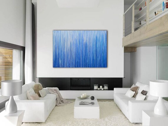 ABSTRACT PAINTING Large Canvas Art Custom Unstretched Original Painting Blue Abstarct Original Art Wall Art Oil Painting Blue Painting