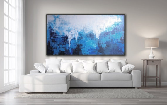 ORIGINAL BLUE ABSTRACT Painting Large Canvas Art Contemporary Art Wall Art Decor Blue White AbstractTextured Painting  Custom Painting