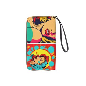 Stile fumetto pop da donna / Impugnatura artistica / Portafoglio per belle arti / Portafoglio unico da donna / Borsa da polso / Portafoglio lungo con cinturino nero