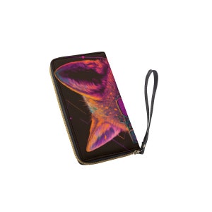 Carino Steampunk Fox Artsy Wristlet / Fine Art Billfold / Unique Pocketbook / Ladies Wrist Purse / Woman's Long Wallet W Black Hand Strap