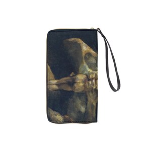 Saturno che divora suo figlio da polso / Dark Fine Art Unique Bizarre Pocketbook / Weird Ladies Wrist Purse / Strange Woman's Wallet W Hand Strap