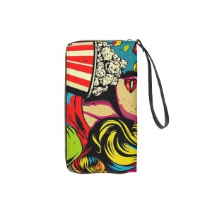 Stile fumetto pop / Impugnatura artistica / Portafoglio fine art / Portafoglio unico / Borsa / Portafoglio lungo con cinturino nero