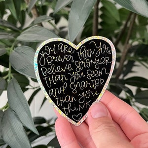 Sticker: &quot;You are Braver&quot; Winnie the Pooh Quote - Handlettered, Glitter, Vinyl, 3&quot;