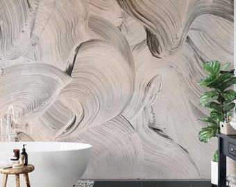 Neutral Abstract Wallpaper | Organic Brushstroke Wall Decor