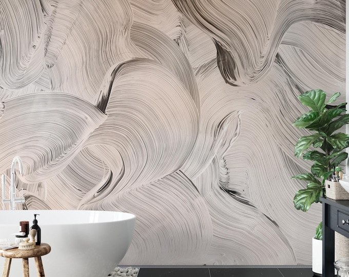 Neutral Abstract Wallpaper | Organic Brushstroke Wall Decor