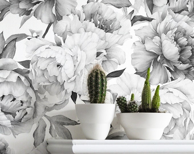 Black and White Peony Mural