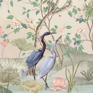 Chinoiserie Tapete, abnehmbare Peel and Stick Wandbild oder Vlies Tapete Chinoiserie inspiriert Kranich Tapete, Temporäre selbstklebend