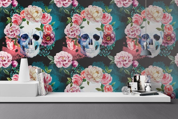 Décoration Murale Tête de Mort avec des Roses