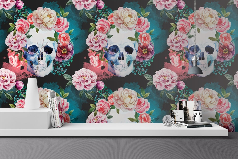 floral skull wallpaper