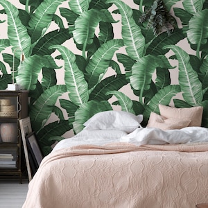 BANANA LEAF Removable Wallpaper - Beverly Hills Wallpaper - Tropical Jungle Decor - Banana Leaves Print - Floral Banana Print Wallpaper