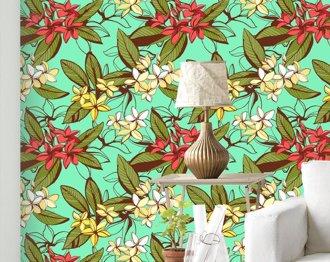 Exotic Flower Wallpaper - Removable Wallpaper - Tropical Plants and Flower Wallpaper - Exotic Wall Sticker - Tropical Wallpaper