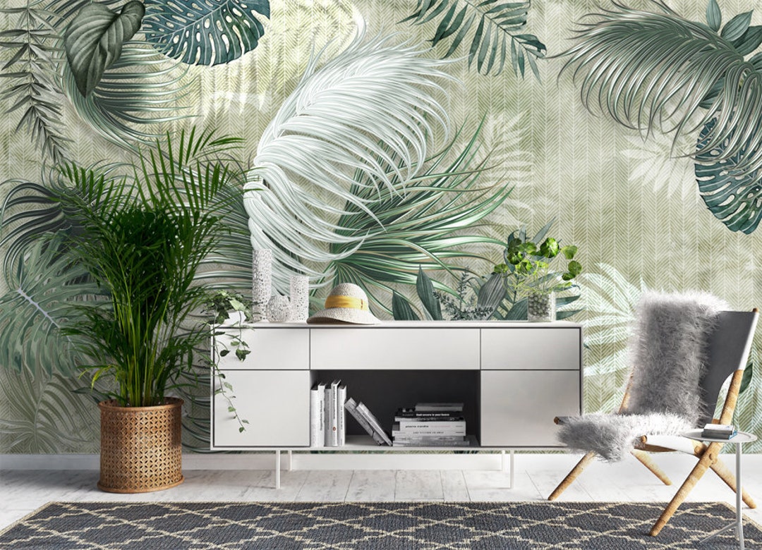 Tropical Palm Leaf Wallpaper: Removable Jungle Mural - Etsy