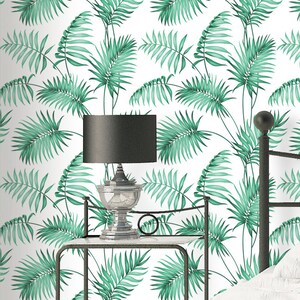 Palm Leaves Pattern Wallpaper Removable Wallpaper Tropical Plants and Flower Wallpaper Exotic Wall Sticker Tropical Wallpaper image 2