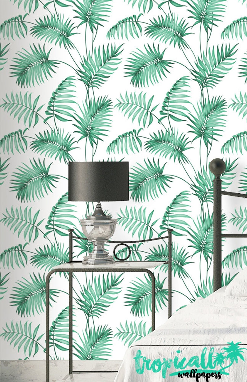 Palm Leaves Pattern Wallpaper Removable Wallpaper Tropical Plants and Flower Wallpaper Exotic Wall Sticker Tropical Wallpaper image 2