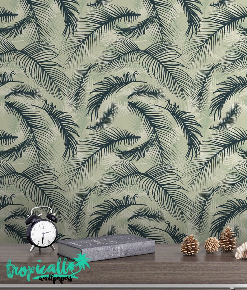 Palm Leaf Wallpaper Removable Wallpapers Floral Tropical Etsy