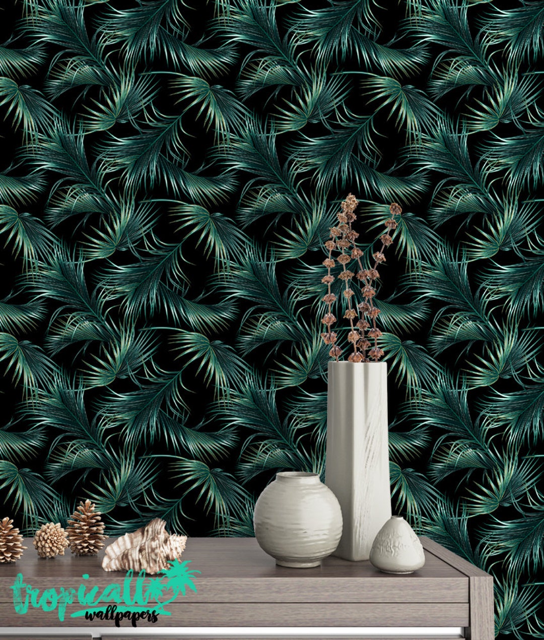 Palm Leaf Wallpaper Removable Wallpapers Floral Tropical - Etsy