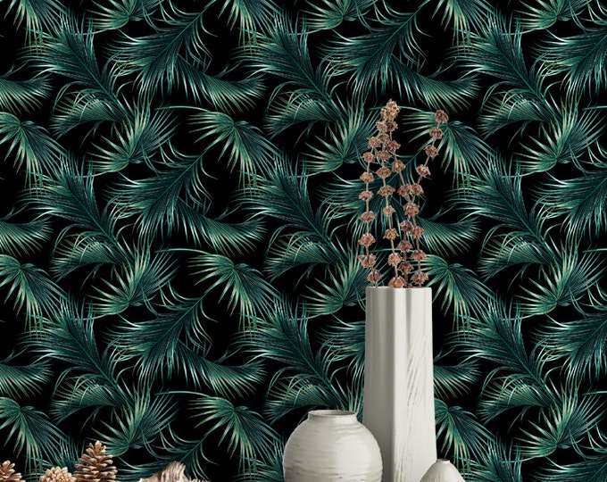 Palm Leaf Wallpaper - Removable Wallpapers - Floral Tropical Wallpaper - Self Adhesive Jungle Wall Decal - Temporary Peel and Stick Wall Art