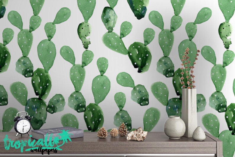 Floral Wallpaper Temporary Peel and Stick Wall Art Self Adhesive Wall Decal Removable Wallpapers Watercolor Cactus Print Wallpaper