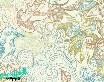 Forest Animals Pattern Wallpaper - Removable Wallpaper - Forest Animals and Plants Flamingo Wallpaper - Exotic Wall Sticker -  Forest Plants