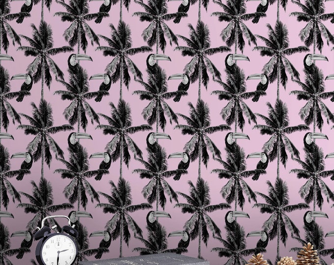 Toucan Palm Tree Wallpaper - Removable Peel and Stick Wall Decal