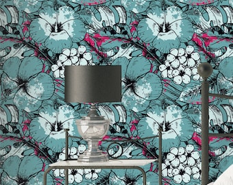 Tropical Flower Peel and Stick Wallpaper: Exotic Plant Wall Decor