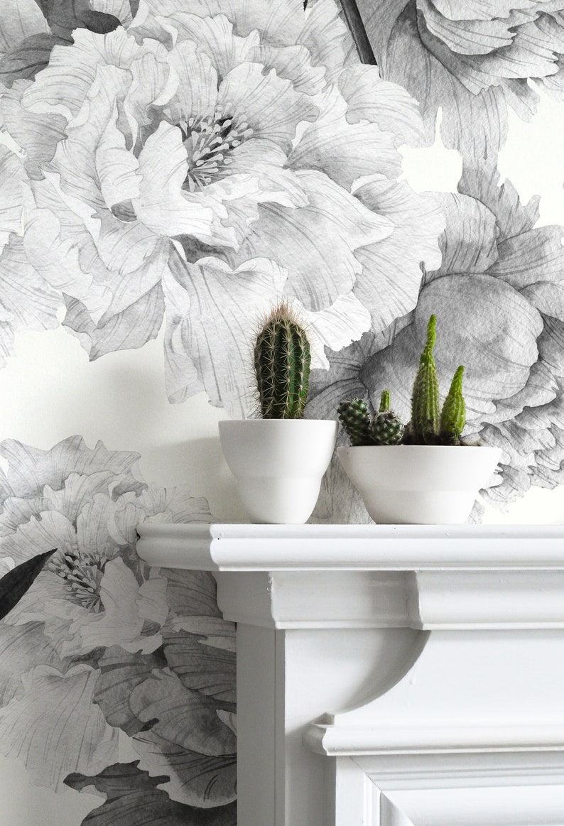 Giant Black and White Peony Removable Wallpaper Mural Etsy