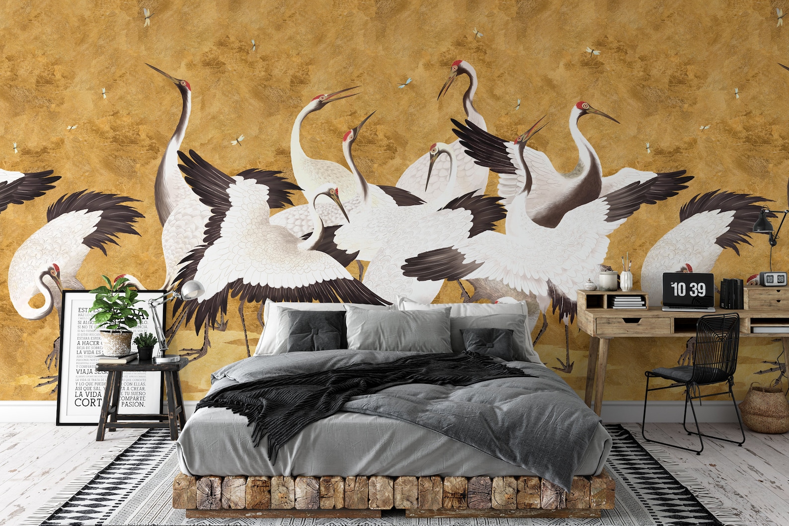 Golden Cranes Wallpaper Removable Peel and Stick Mural - Etsy