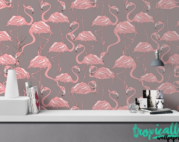 Flamingo Pink Wallpaper - Removable Wallpapers - Flamingo Print Wallpaper - Self Adhesive Wall Decal - Temporary Peel and Stick Wall Art