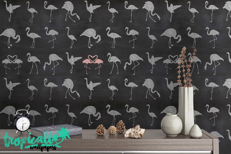 Flamingo Chalk Wallpaper Removable Wallpapers Flamingo | Etsy