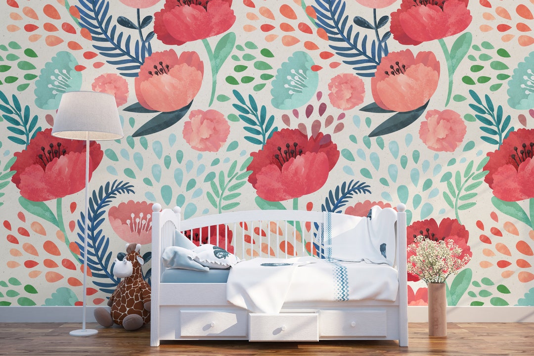 Vintage Poppy Flower Wallpaper: Removable Floral Wall Decal - Etsy
