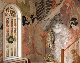 Geisha Woodblock Wallpaper