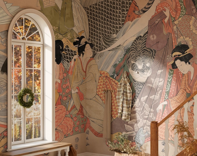 Geisha Woodblock Wallpaper