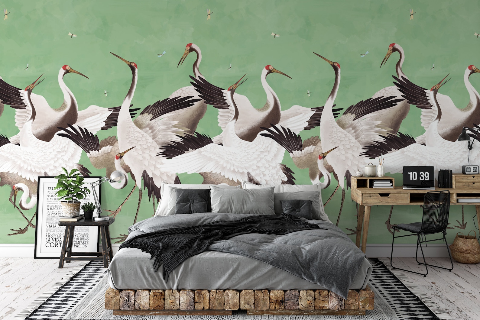 Heron Print Wallpaper All Green Removable Peel and Stick Etsy