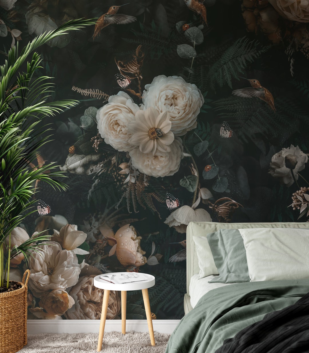 Dark Floral Mural: Tropical Peony Removable Wallpaper - Temporary Peel ...