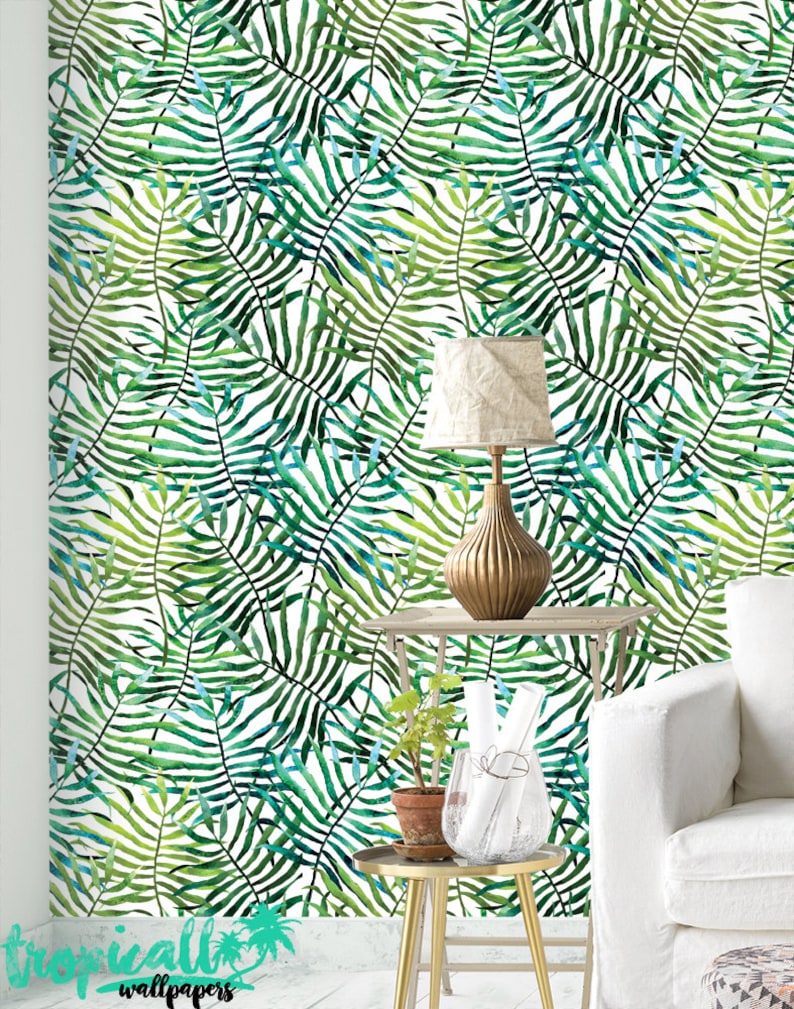 Palm Leaves Pattern Wallpaper Removable Wallpaper Tropical | Etsy